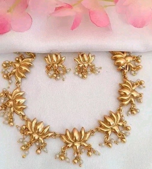 South indian jewellery gold plated choker Necklace jewellery set wit earrings