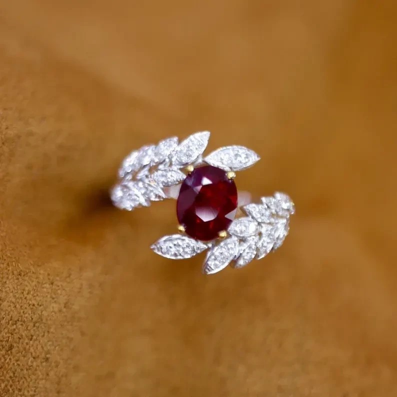 2Ct Oval Cut Simulated Ruby Engagement Ring 14K White Gold Plated