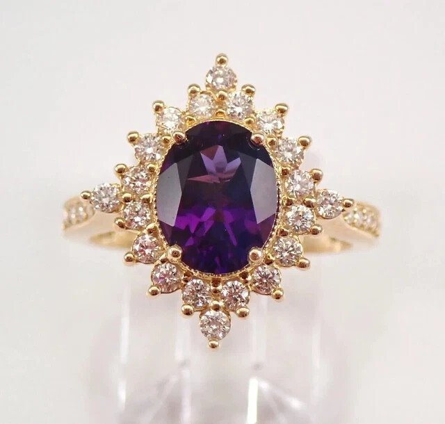 2 Ct Oval Cut Simulated Amethyst Halo Engagement Ring 14K Yellow Gold Plated