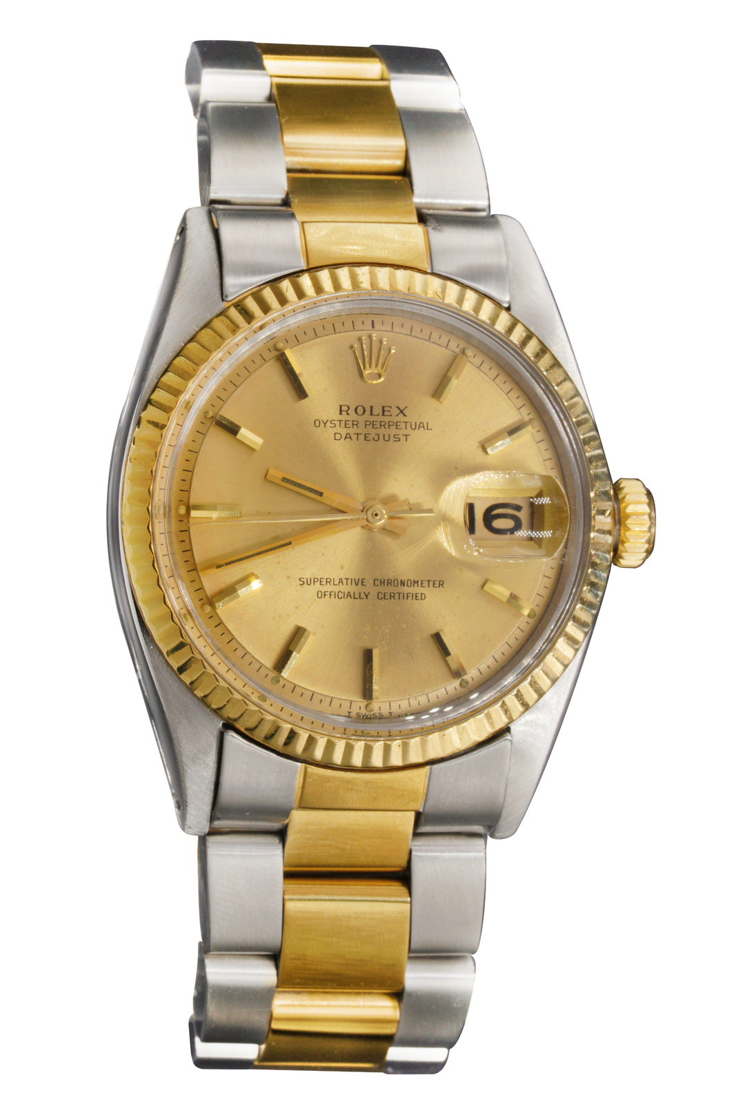 Rolex Datejust Mens 2Tone Yellow Gold and Stainless Steel Gold Dial 1601