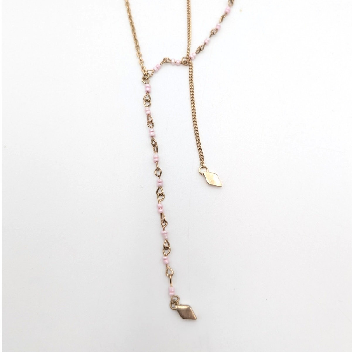 Nordstrom Gold Layered Y Necklace with Pink Bead Accents Fashion Jewelry