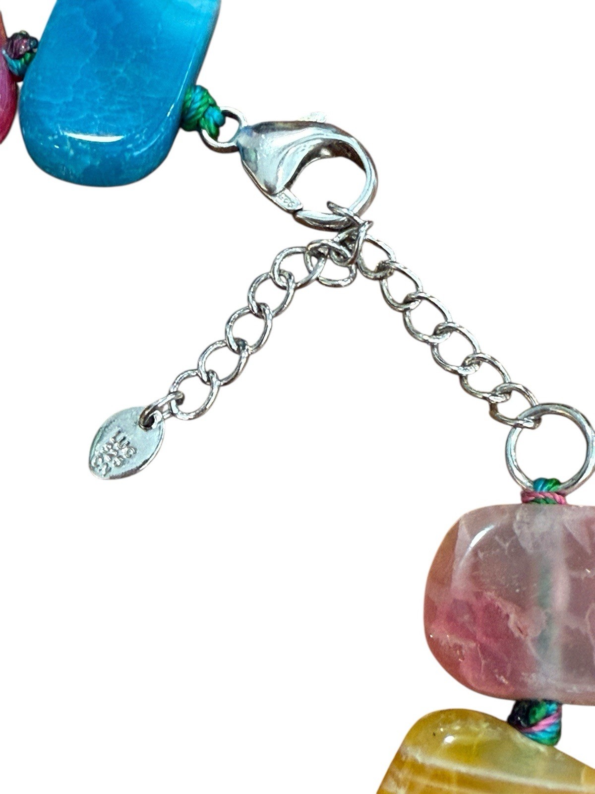 LUC CN 925 Sterling Agate Stone Necklace 19.5” Bright Multicolor Colorful Pop