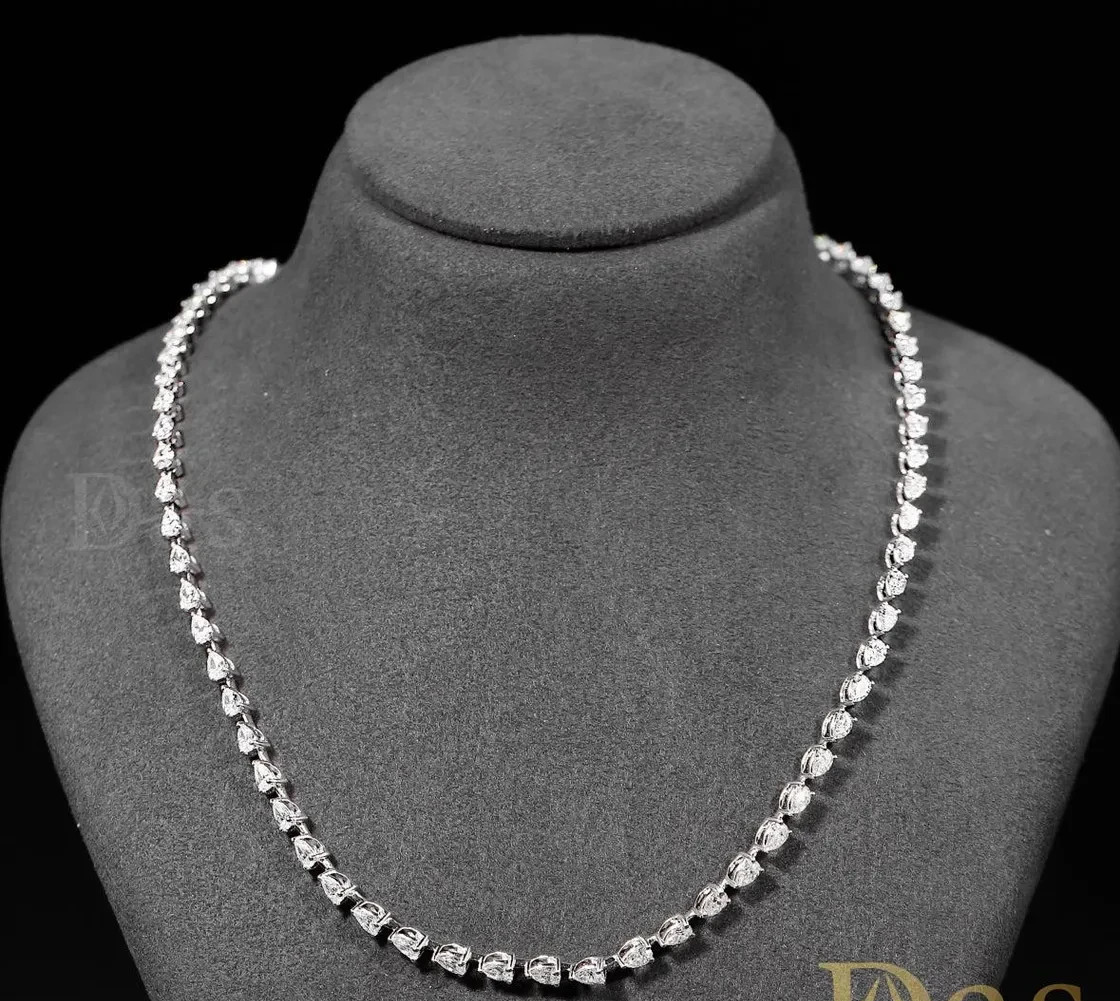 20.00 Ctw Pear Cut Lab Created Diamond Tennis Necklace 14k White Gold Plated