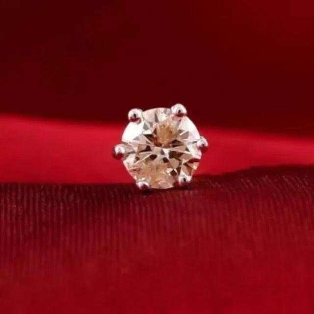 4MM Round Cut Lab Grown Diamond Screw Back Nose Pin Real 14K Yellow Gold