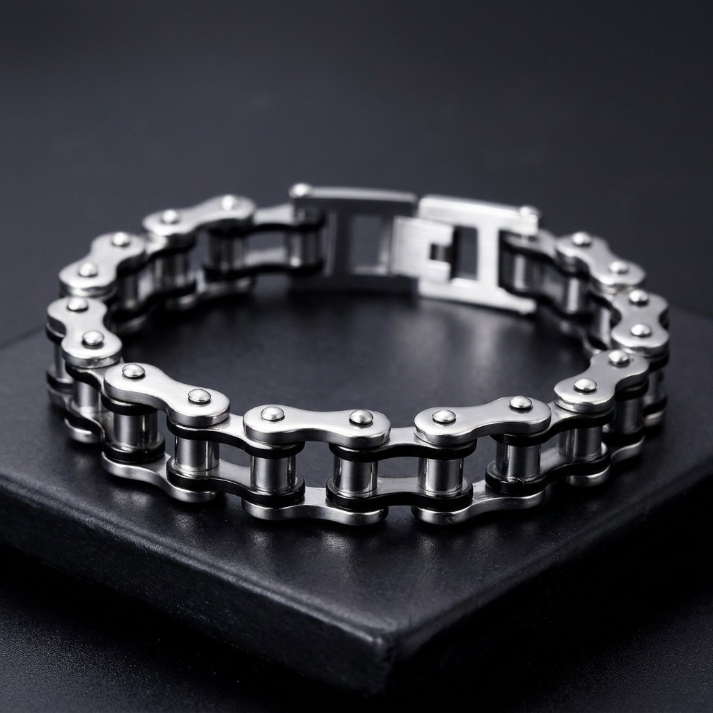 Stainless Steel Bike Chain Bracelet Mens Biker Jewelry Heavy Duty Link Bracelet