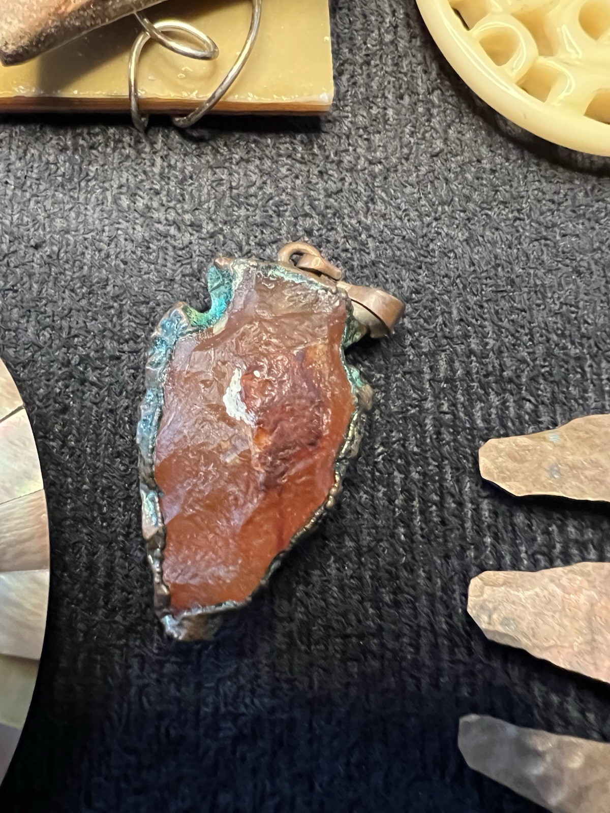 10 Pc Artisan Pendant Lot Abalone Shell Copper Stone Hearts Handmade Mixed