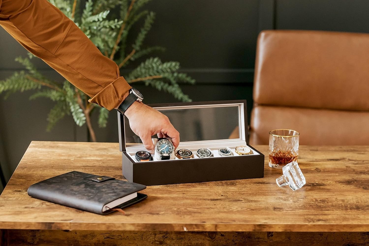 Classic Wood 6-Watch Display Case with Magnetic Closure – Timeless Elegance