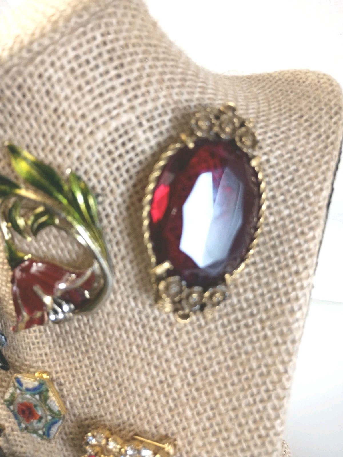 Vintage To Current Brooches Lot of 6 Rhinestone Glass Enamel Paint Gold Fill
