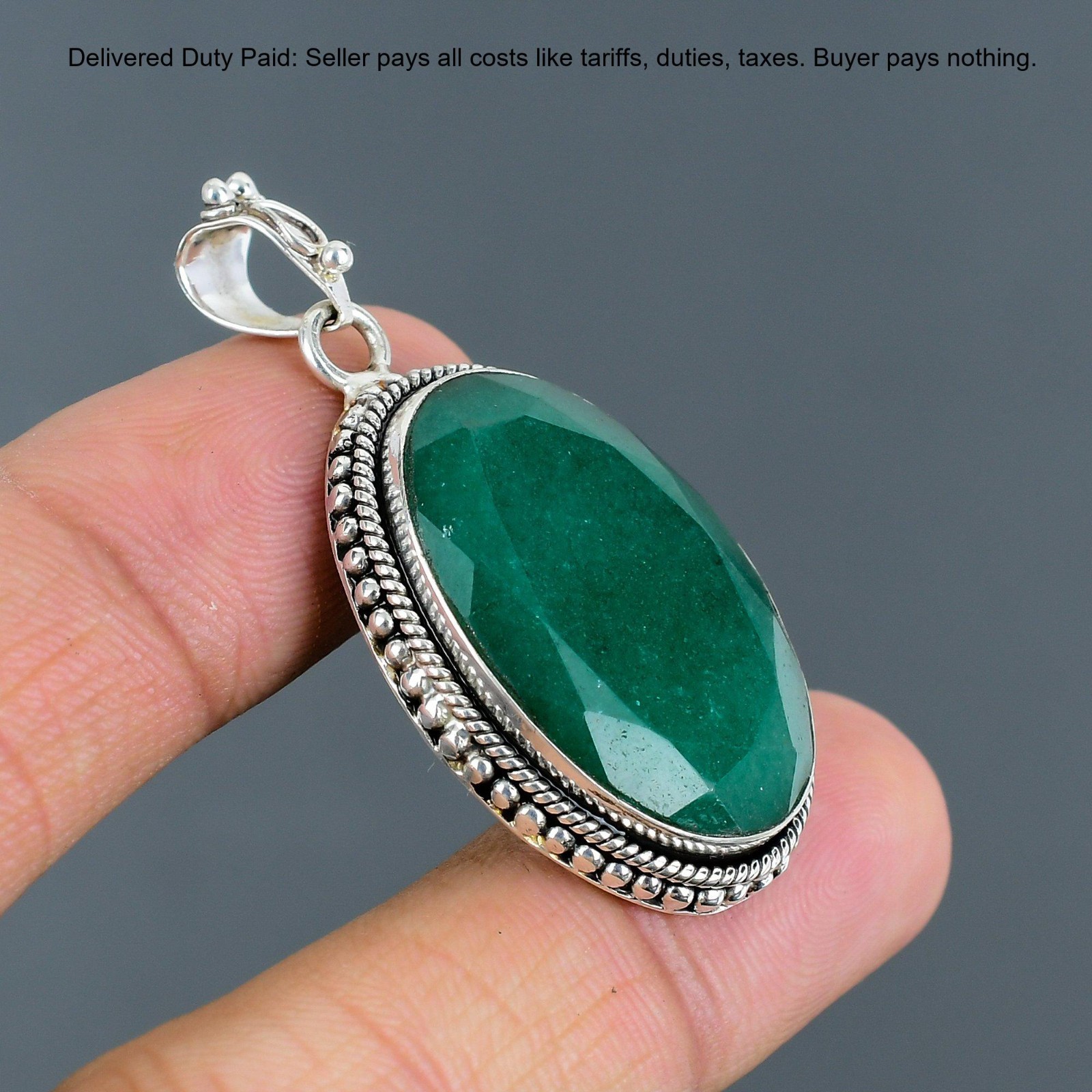 Natural Zambian Emrald 925 Silver Sister Bezel Handcrafted Boho Pendant Jewelry