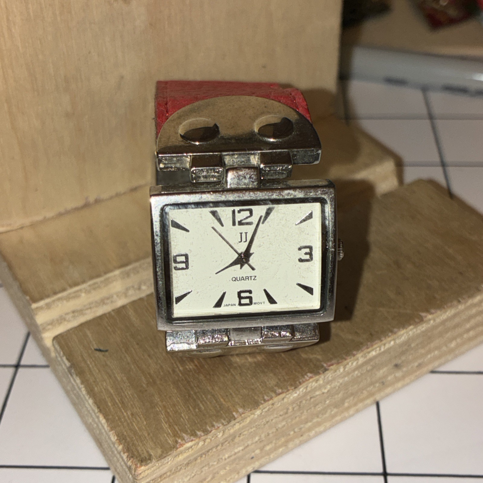 Vintage JJ Brand Square Quartz Red Leather Strap