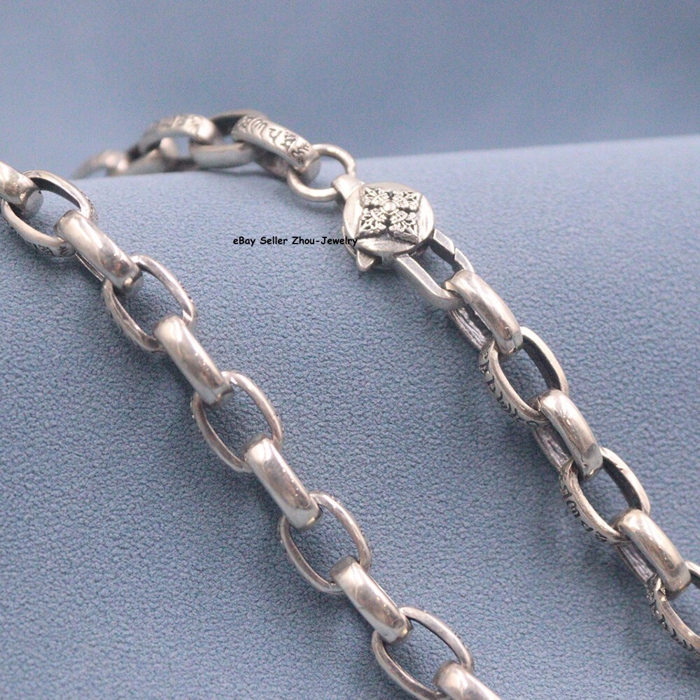 Real S925 Sterling Silver Chain Six Words Oval O Link Necklace 58-59g 23.6inch