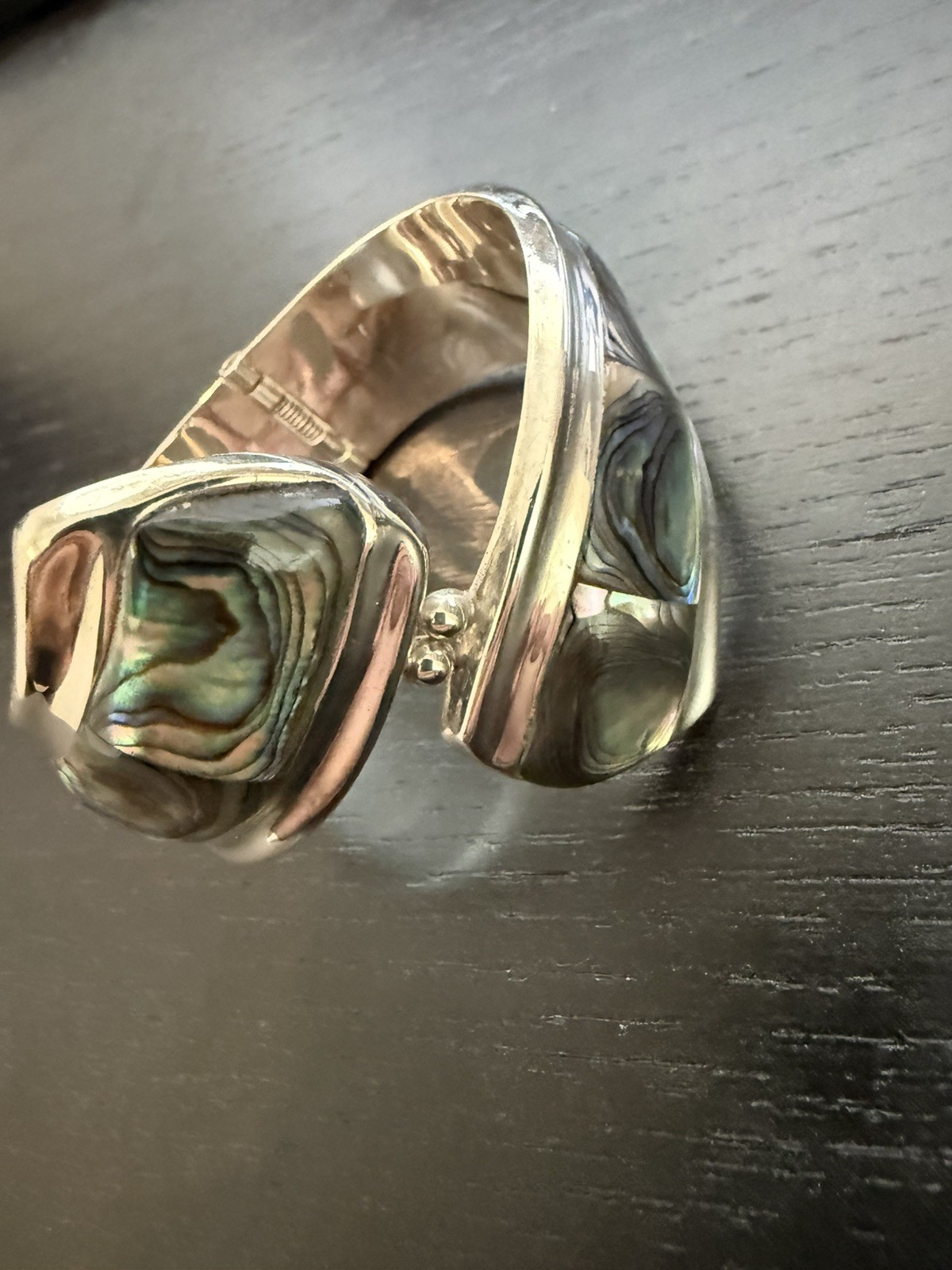 Vintage TAXCO Sterling Silver & Abalone Bypass Clamper Spring-Hinge TR-164