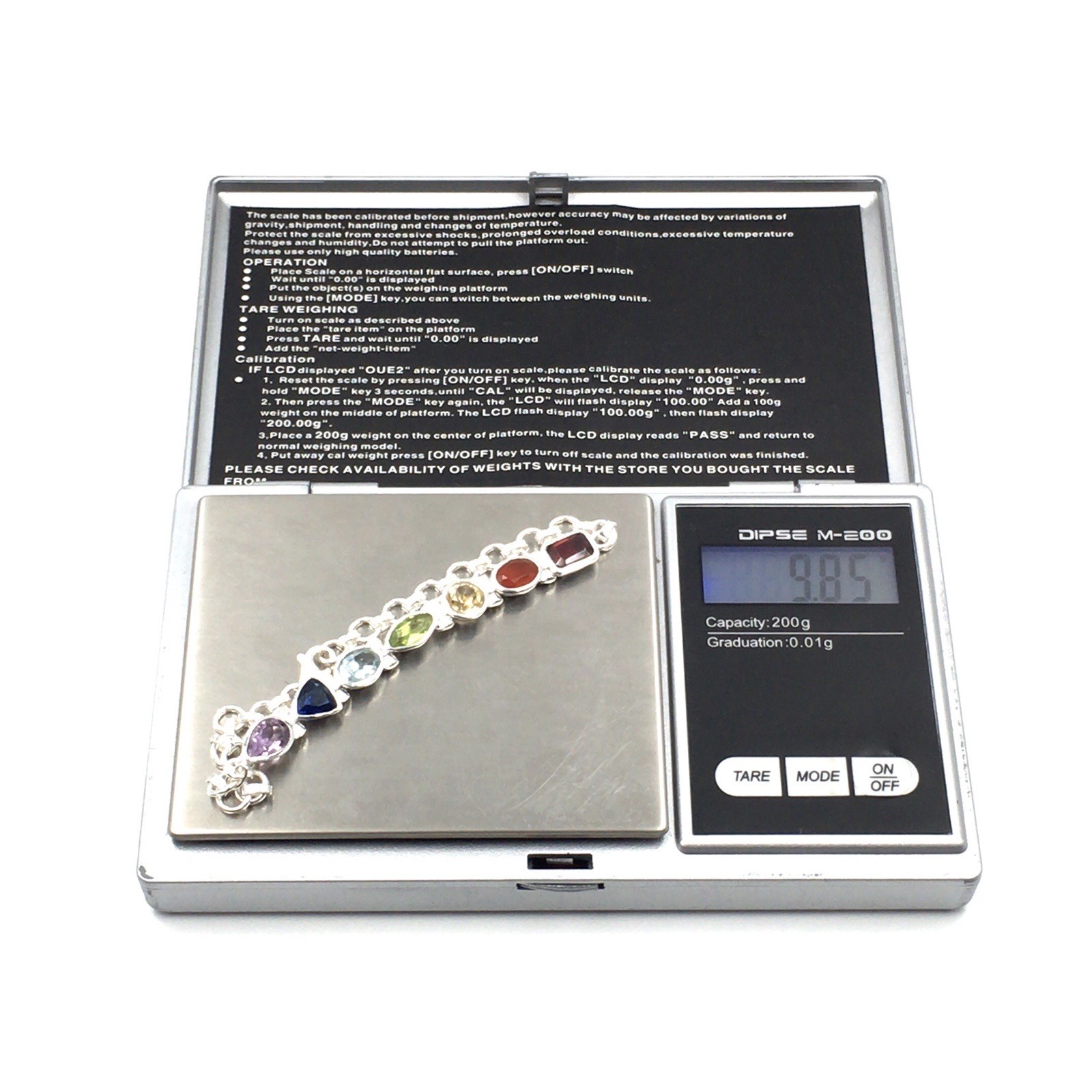 925 Silver Bracelet 18.5cm Colourful Gemstones Multicolour Jewellery Red Blue Green Yellow