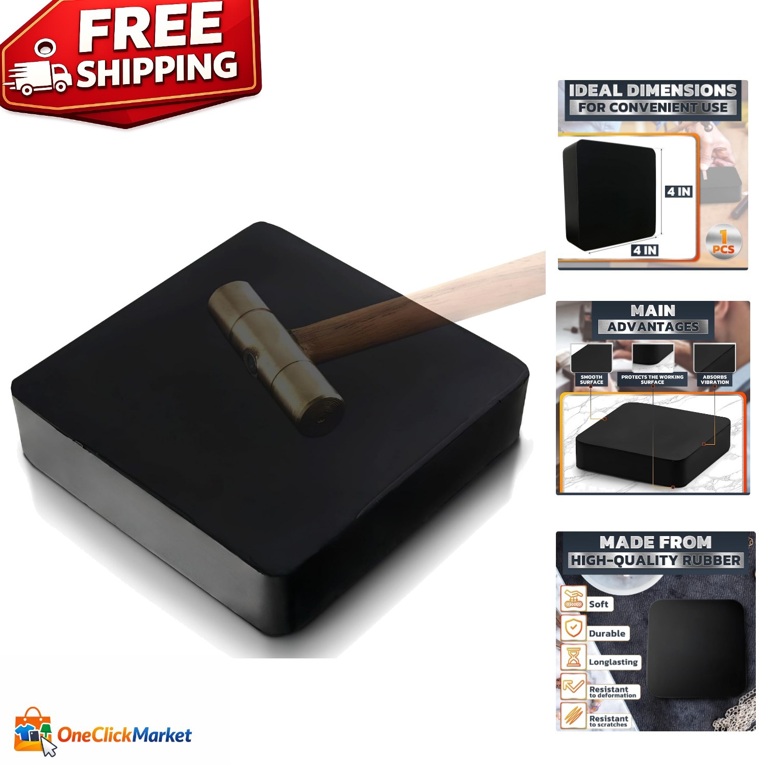 Durable Rubber Jewelry Crafting Block – 4×4 Anti-Slip Surface for Metalsmithing