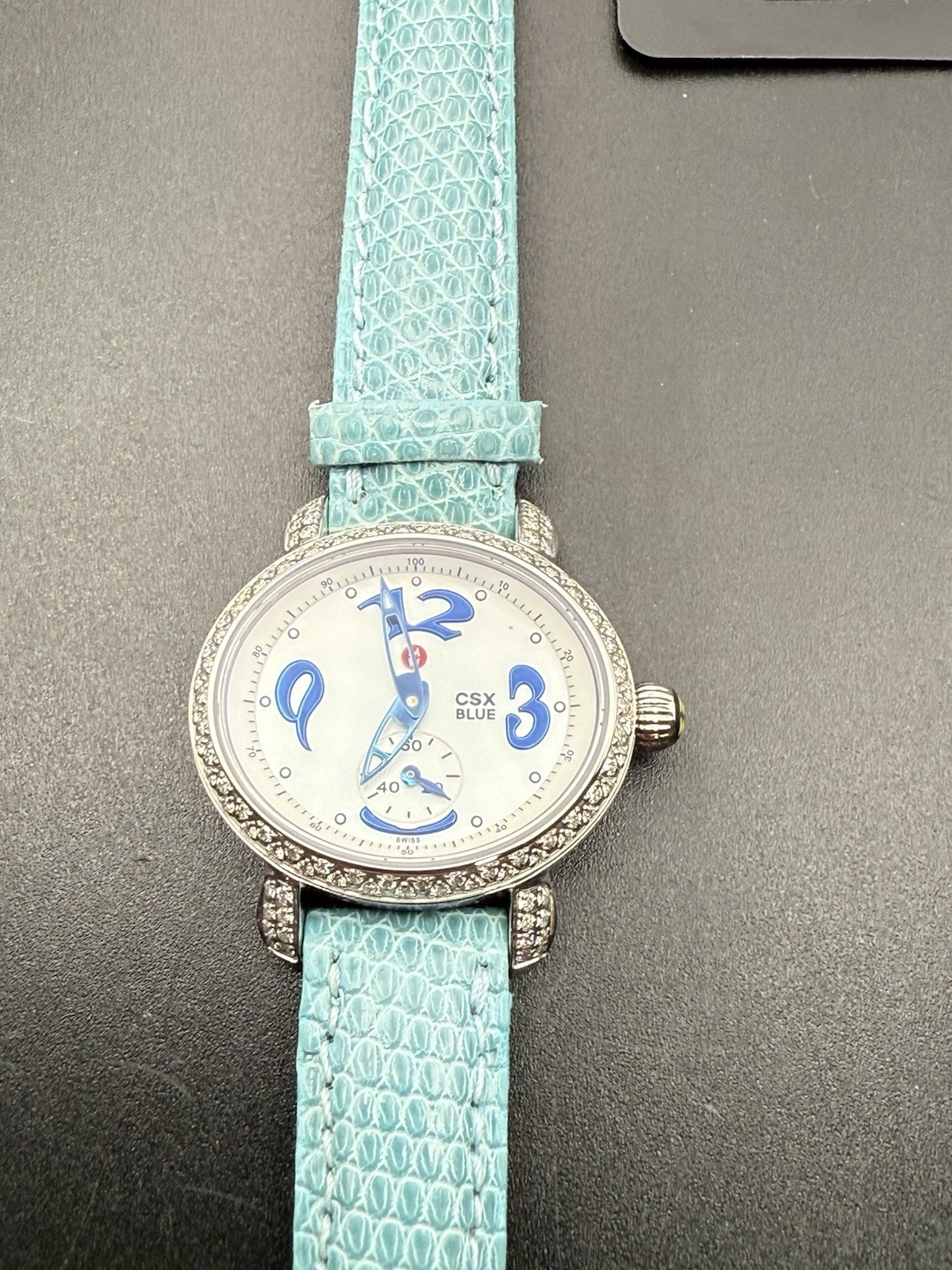 Michele CSX Women’s Watch Stainless and Diamonds Case Lizard Strap MSRP 1450 K4