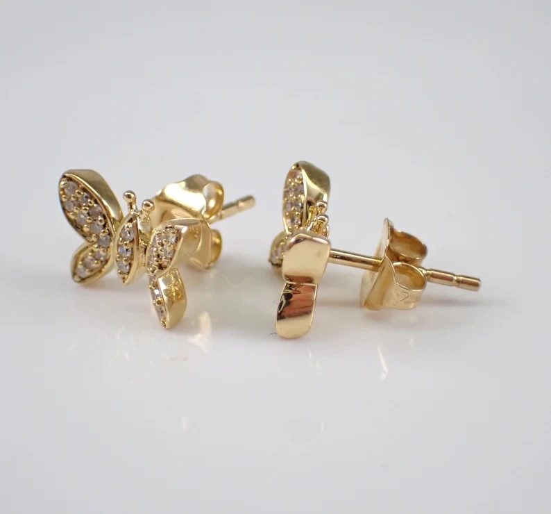 1.60Ct Round Cut Real Moissanite Butterfly Stud Earrings 14K Yellow Gold Plated
