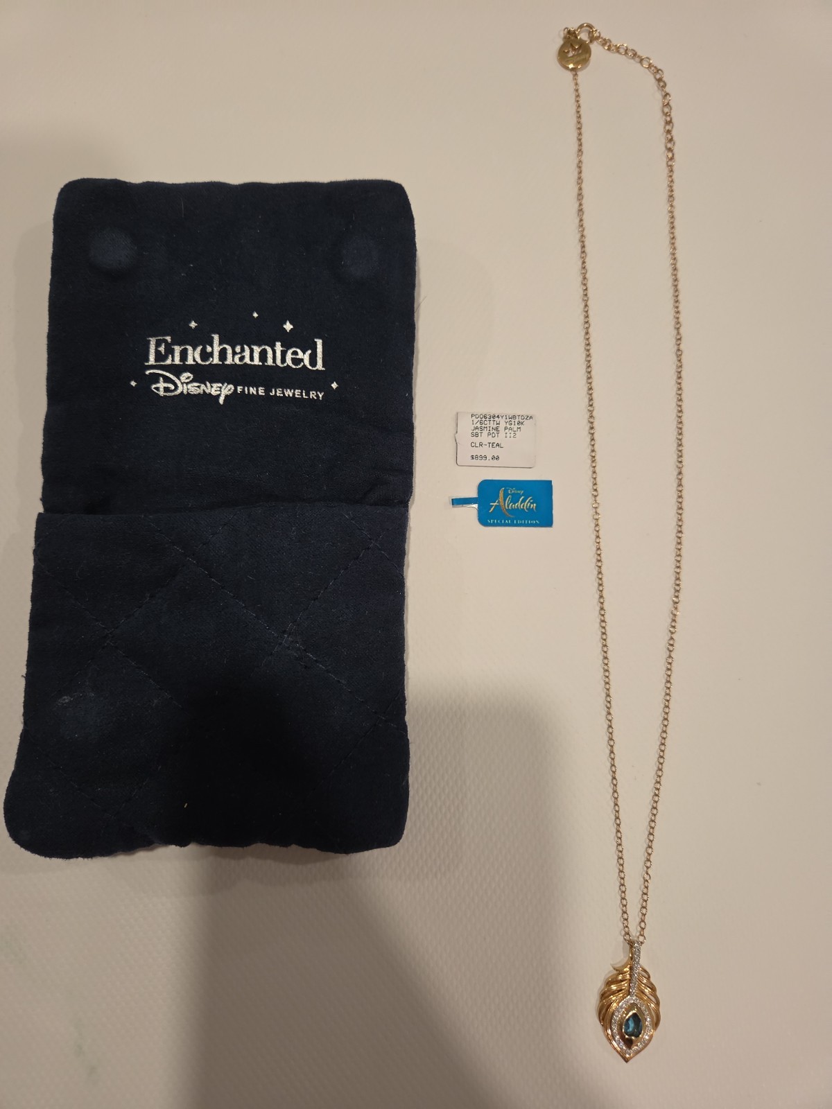 Zales Enchanted Disney Princess Jasmine Oval Blue Topaz Diamond Pendant Necklace