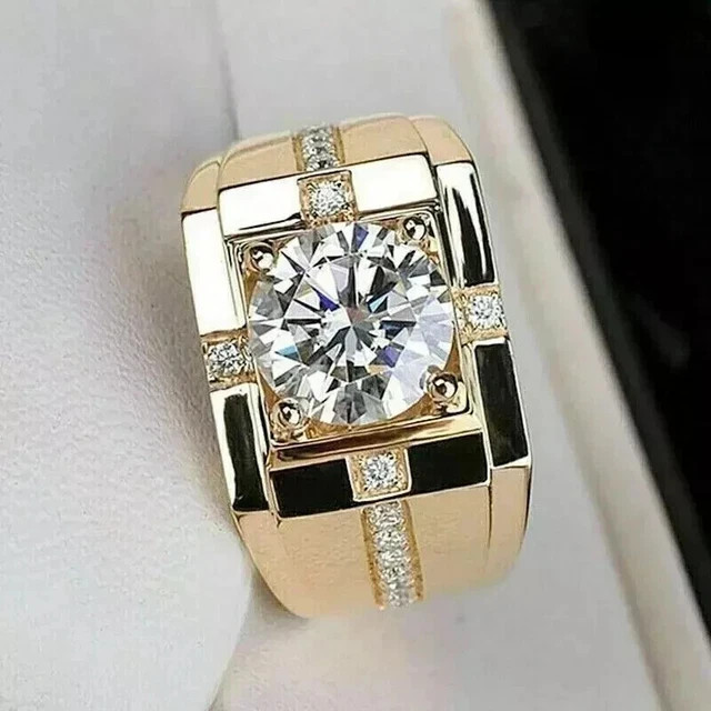 3.00Ct Round Cut Lab Created Diamond Wedding Men’s Ring 14k Yellow Gold Plated