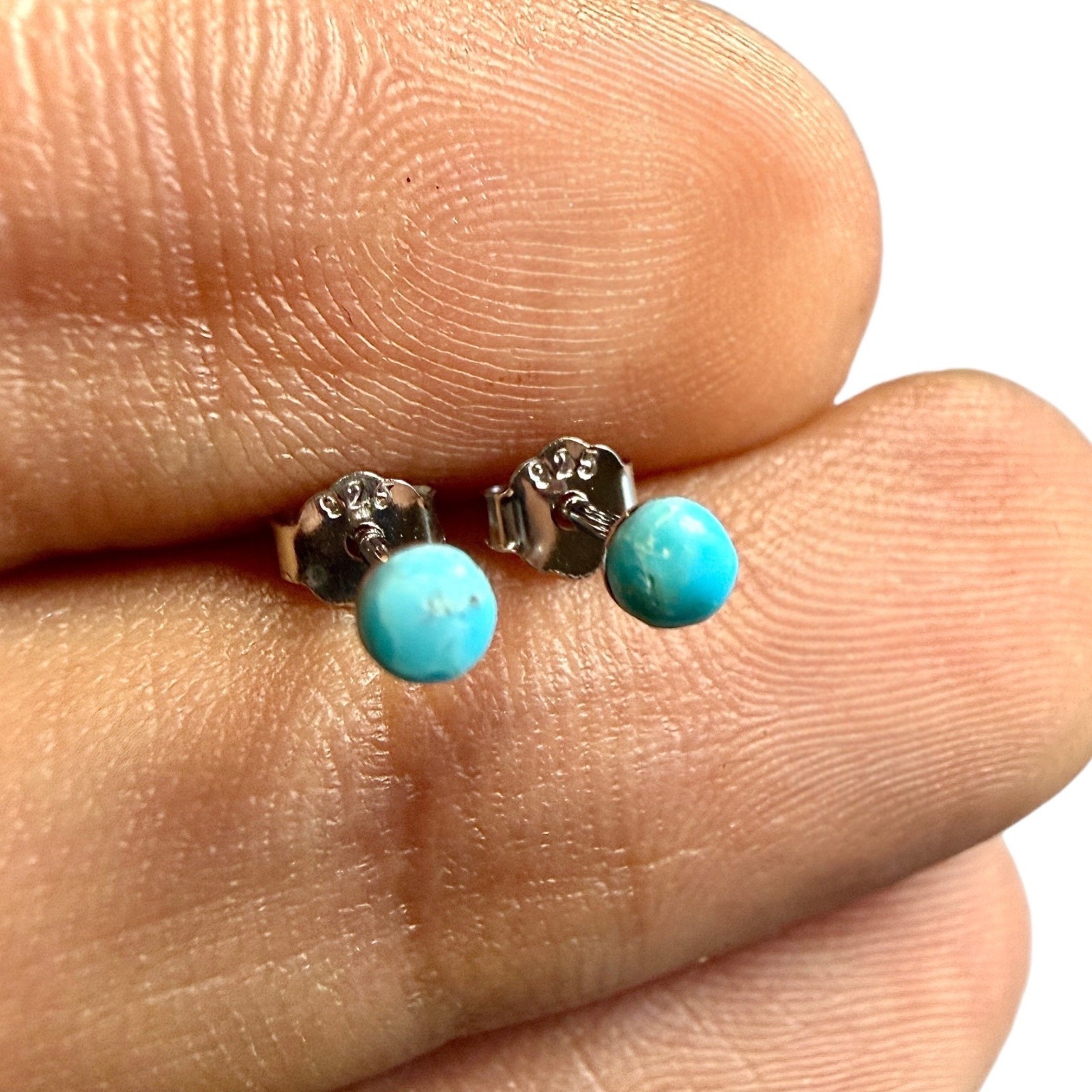 Turquoise Stud Earrings 3mm Genuine Gemstone 925 Sterling Silver Tiny Pair
