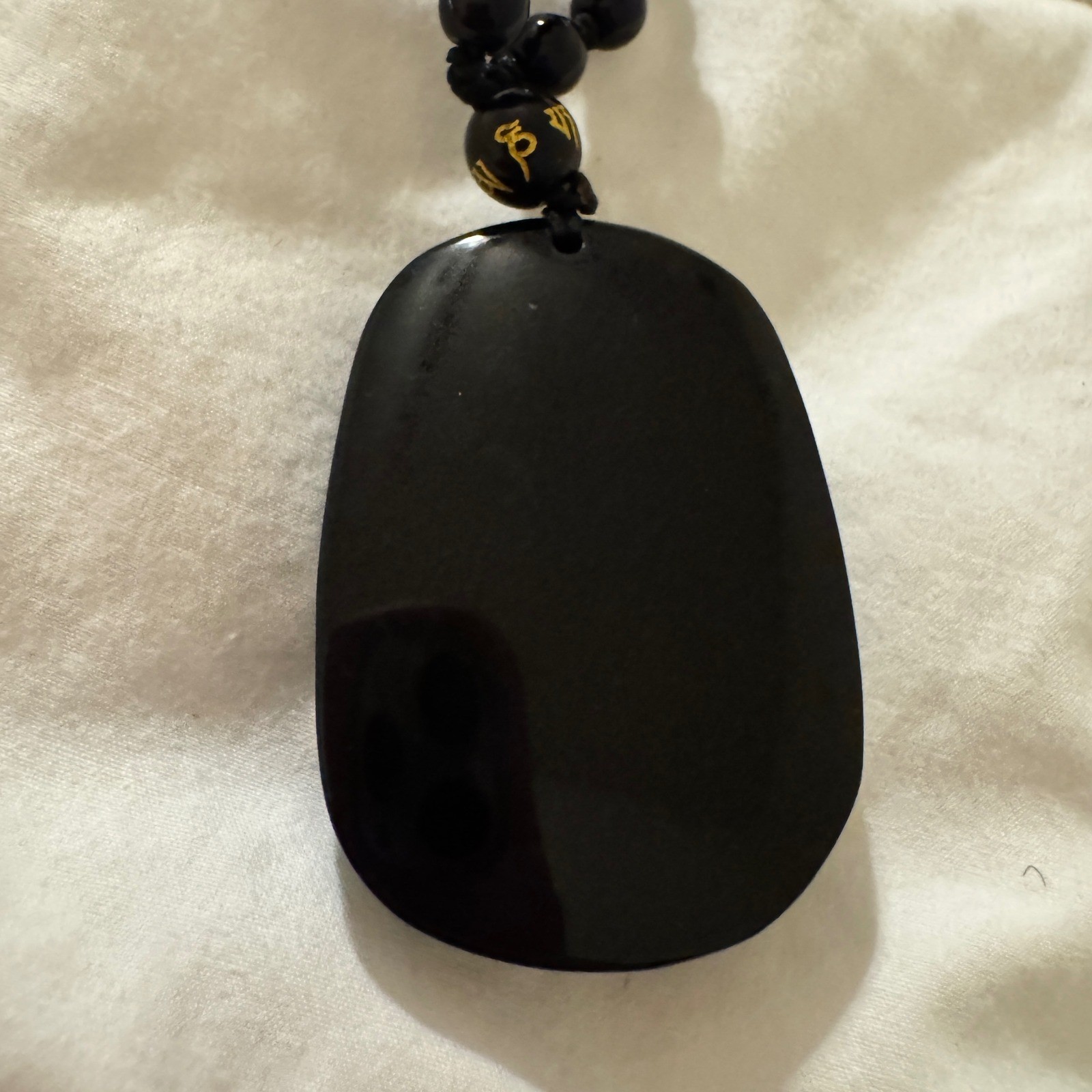 Black Obsidian Koi Fish Lotus Pendant Necklace Carved Stone Beaded Mantra Charm