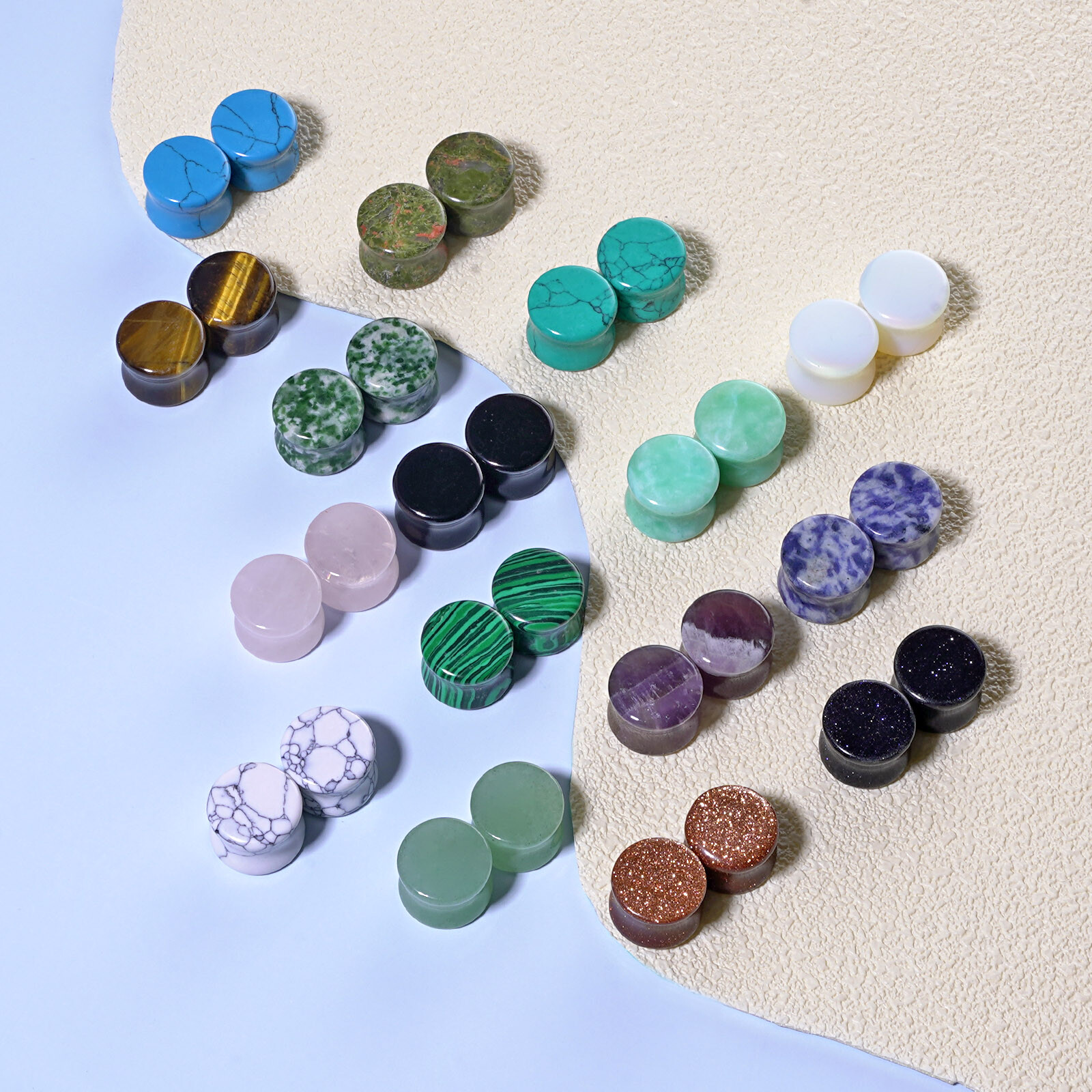 2pcs Ear Gauges Organic Stone Ear Plug Tunnels Saddle Plug 2G, 0G,00G,12,14,16MM