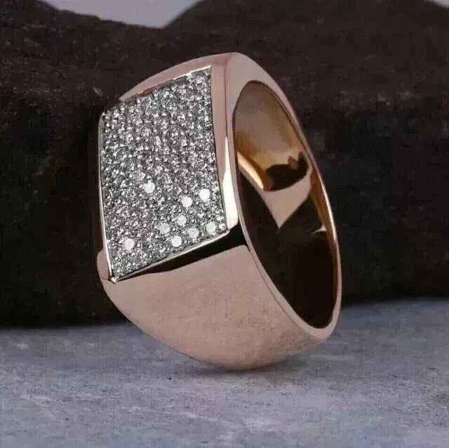 2Ct Round Lab Created Diamond Men’s Cluster Wedding Ring 14K Rose Gold Plated
