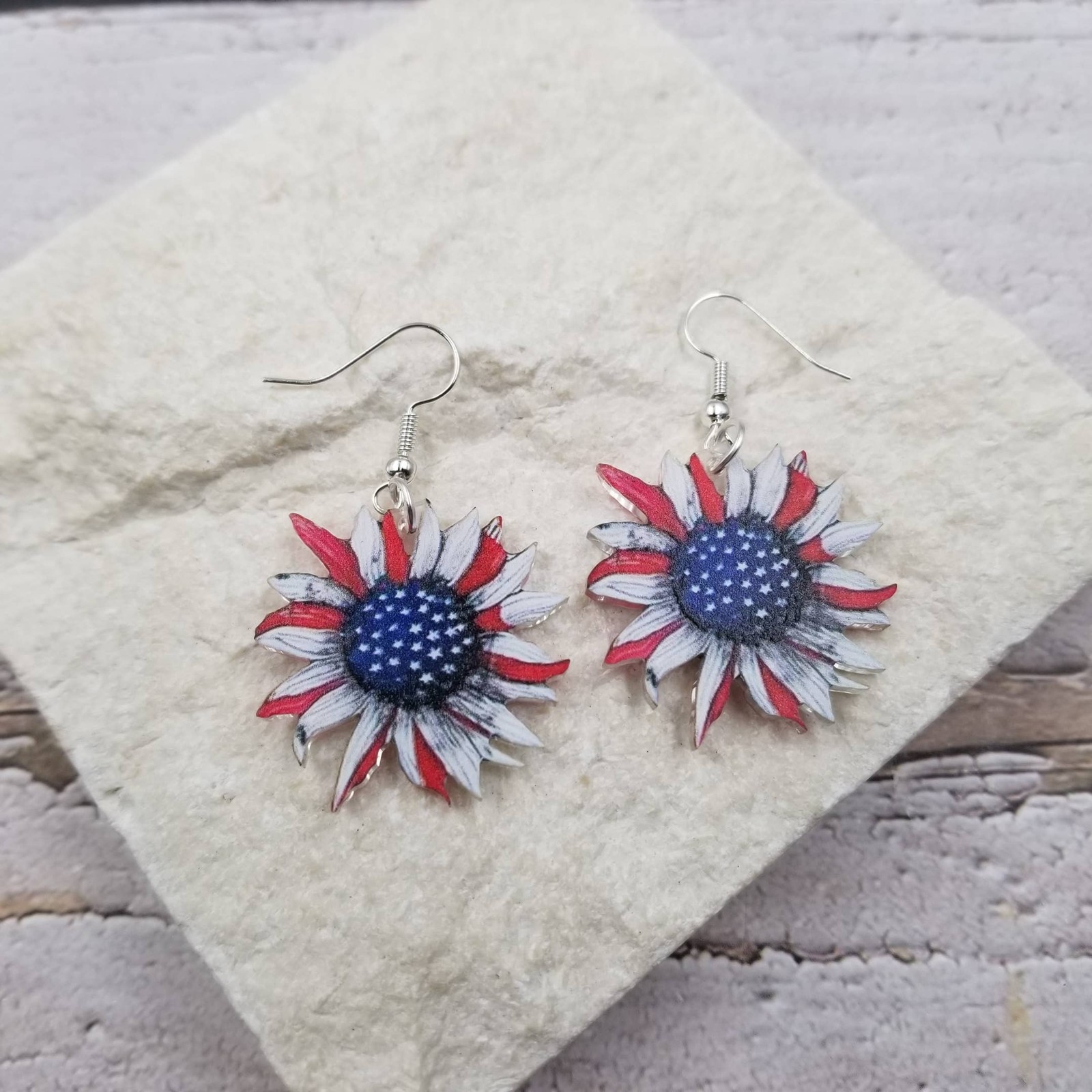 4th of July Patriotic Sunflower Dangle Earrings