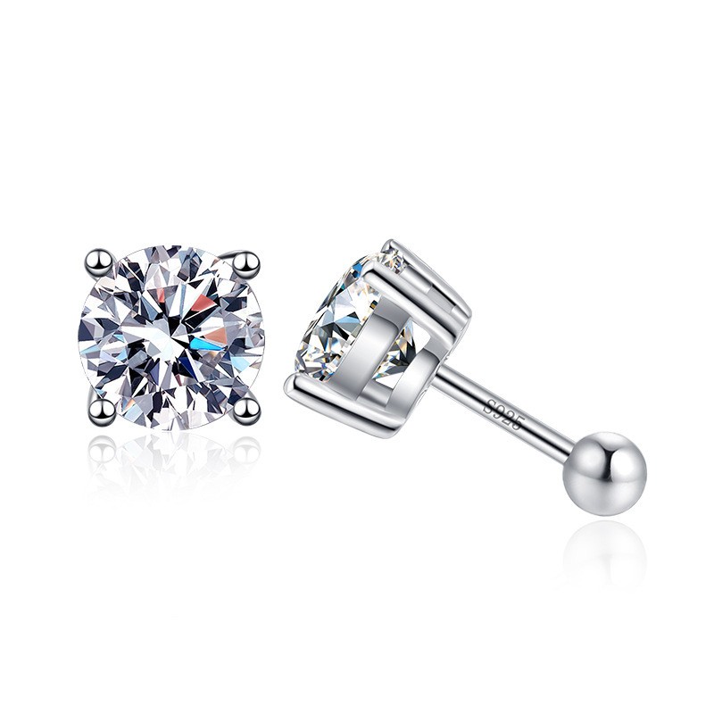 Certified Real Moissanite Push Screwback Stud 4Prong Earrings 925 Silver 3-8mm