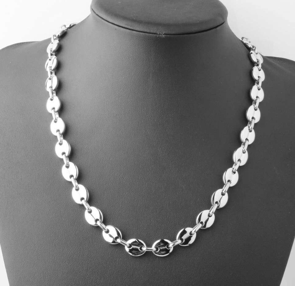 24 In Men 316L Stainless Steel Coffee Beads Bean Chain Necklace Jewelry