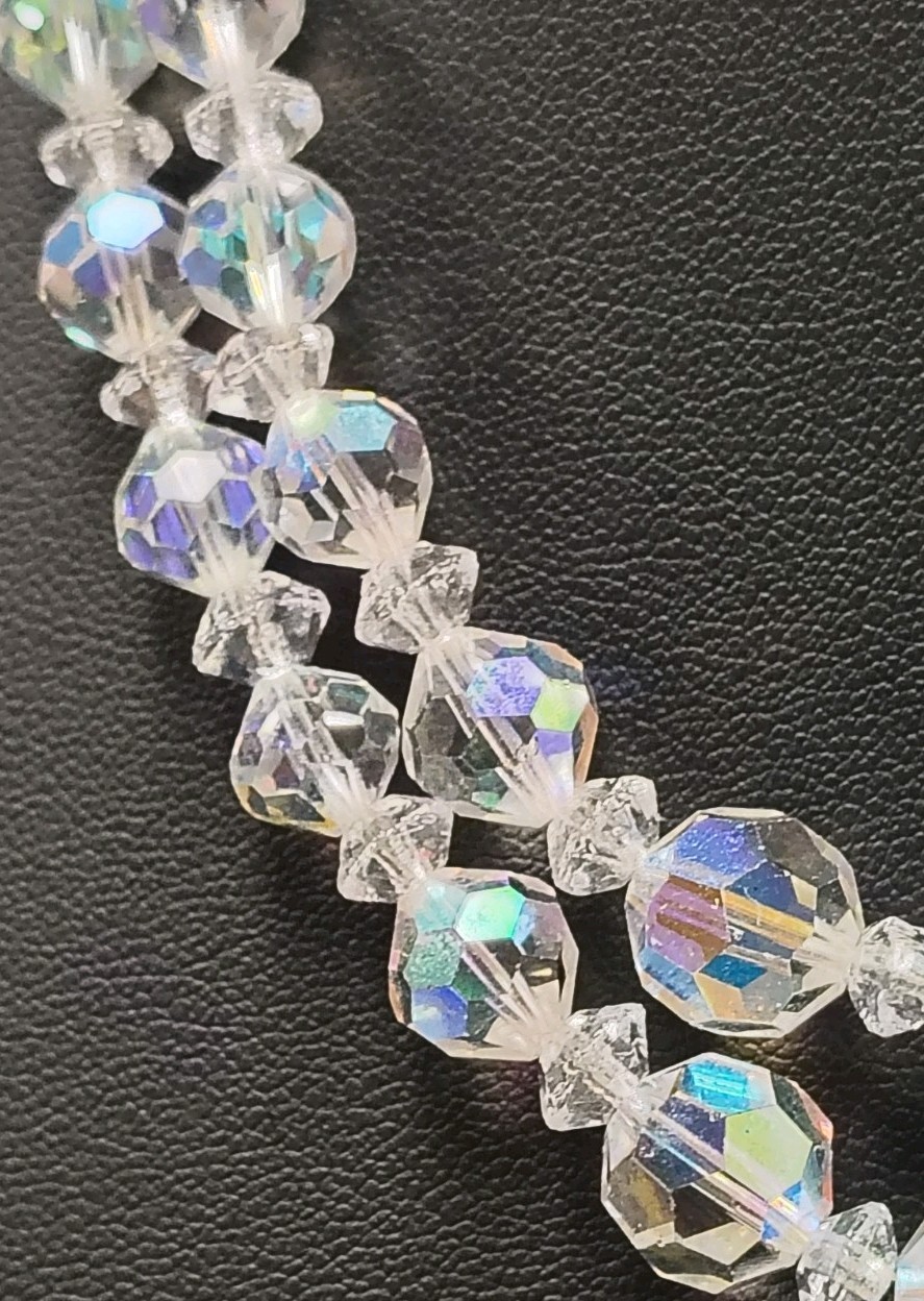 Beautiful Vintage Aurora Borealis Double Strand Necklace With Hook Closure 14 In