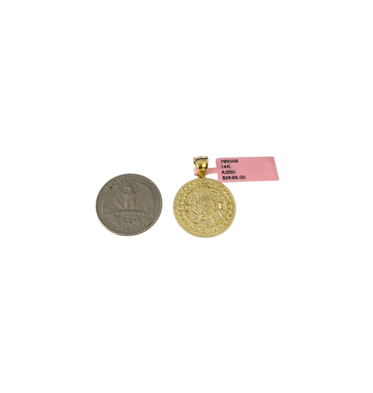14K Gold Miami Cuban Link Chain Mayan Calendar Charm Pendant Set 3mm 18″–28″