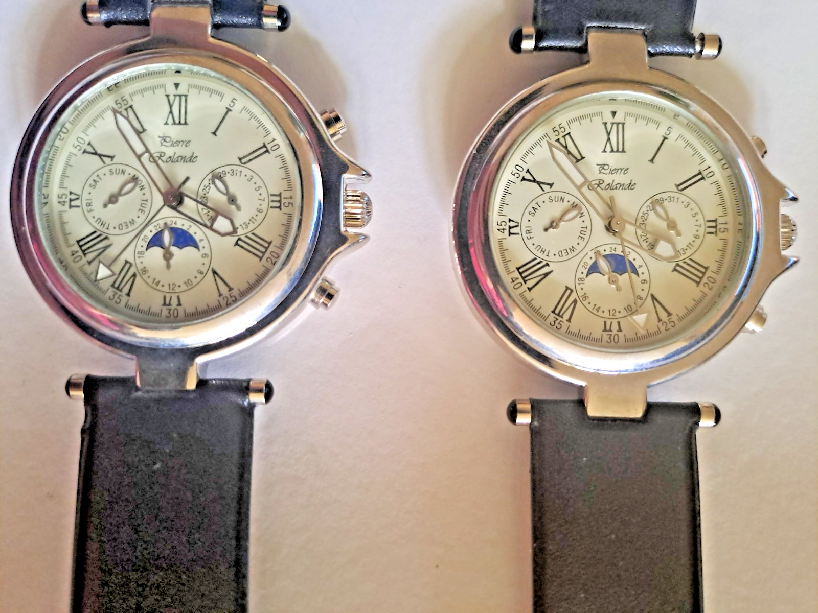 Pierre Rolande Mens Watch Set x2 Moon Phase Day Date Multi Dial Working Unworn