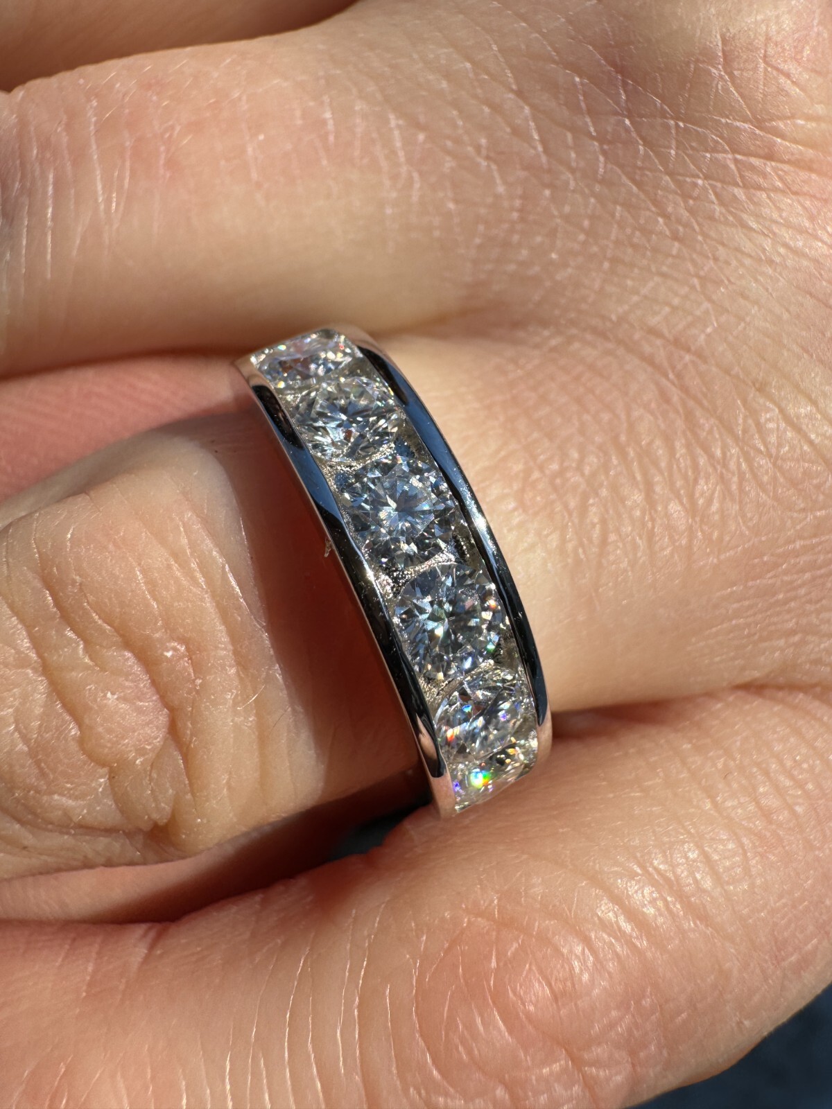 Real Moissanite Half Eternity Band Channel Set Wedding Ring 925 Silver 1.5mm-5mm