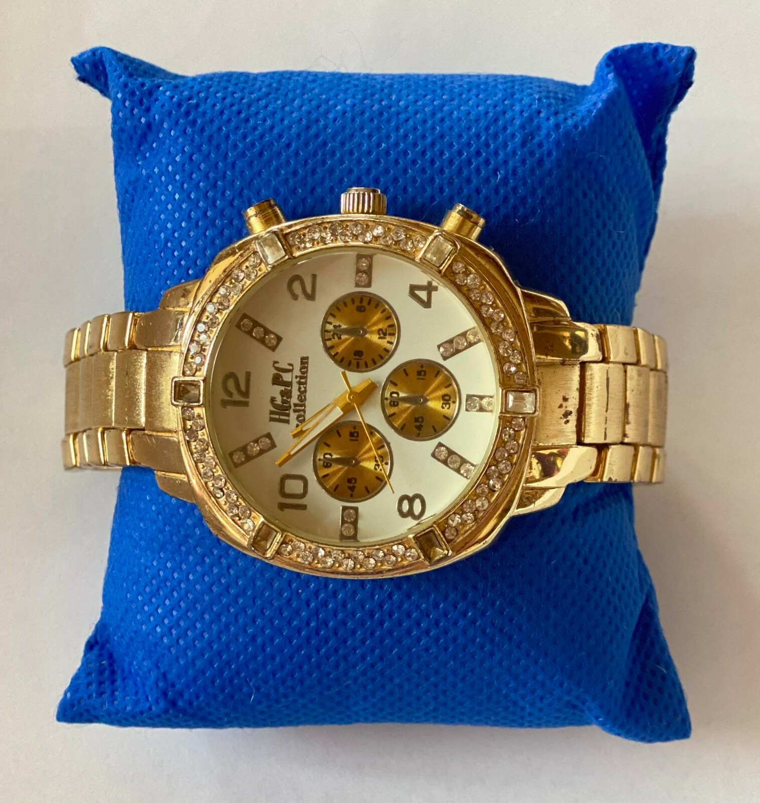 wristwatch female old HG&PC Metal Stainless Steel plated golden zircon stone
