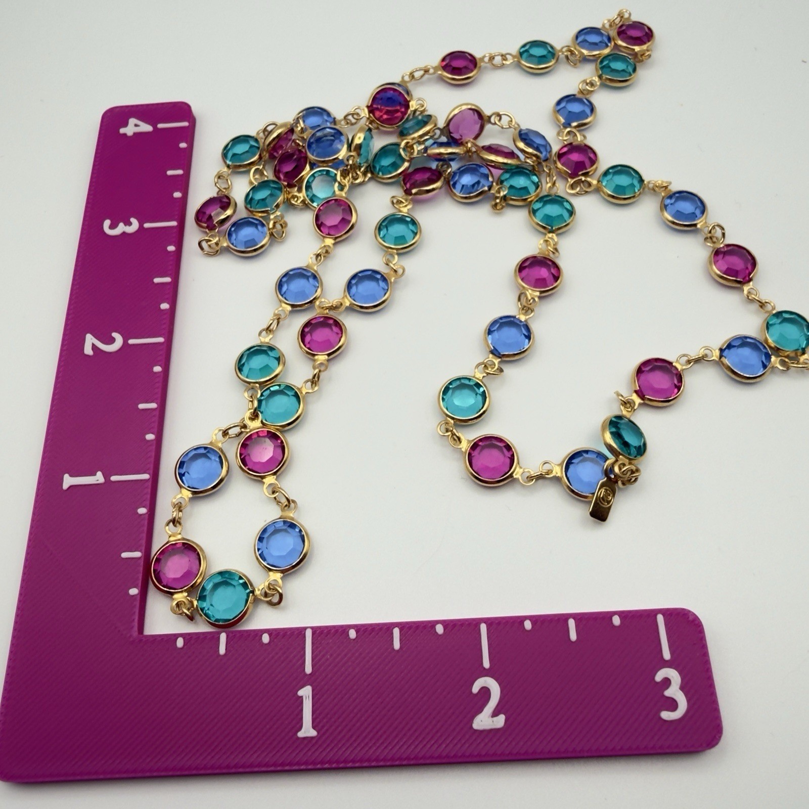 Swarovski Crystal Station Necklace 32in Endless Multicolor Gold Tone Signed Long