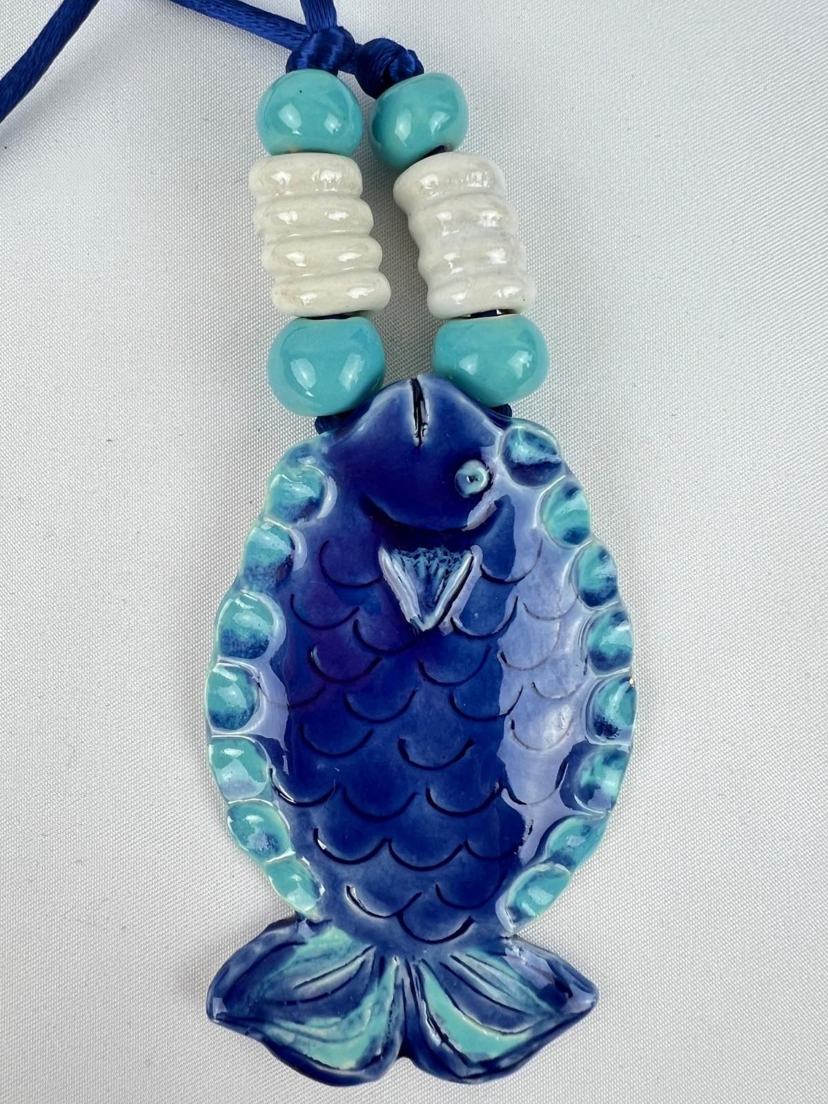 Fashion Large Ceramic Enamel Blue Fish Statement Bold Necklace Summer Cruise