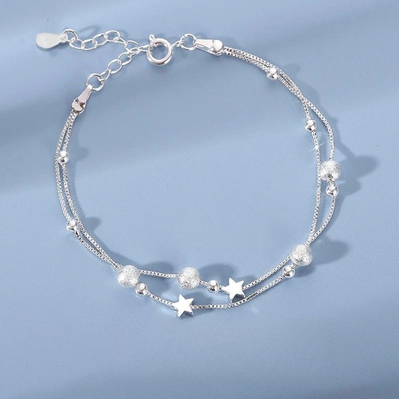6PCS 925 Sterling Silver Rhinestone Bracelets Women Korean Jewelry Set