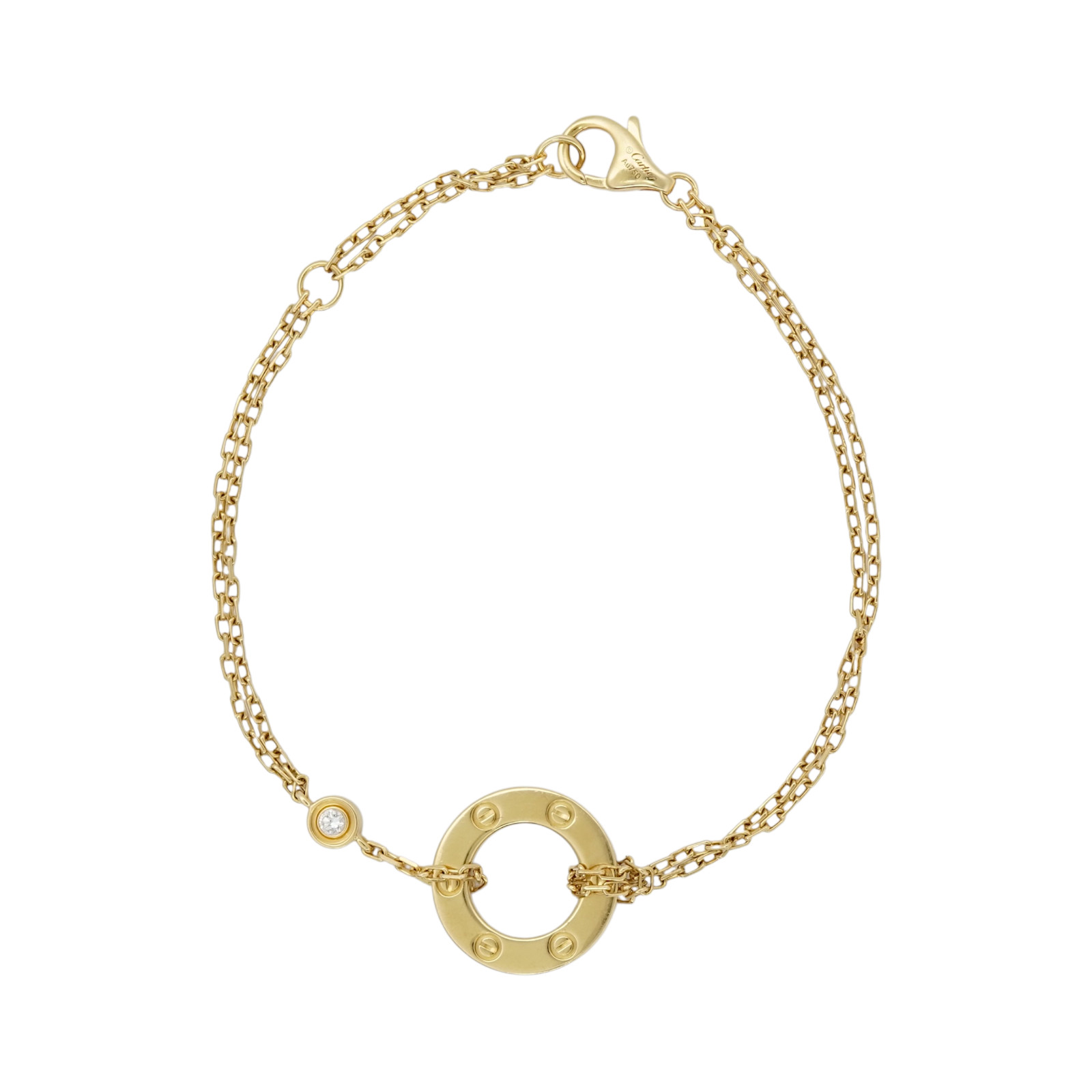 CARTIER Love 2 Diamonds Pendant and Love Bracelet On Chain Set 18K Yellow Gold