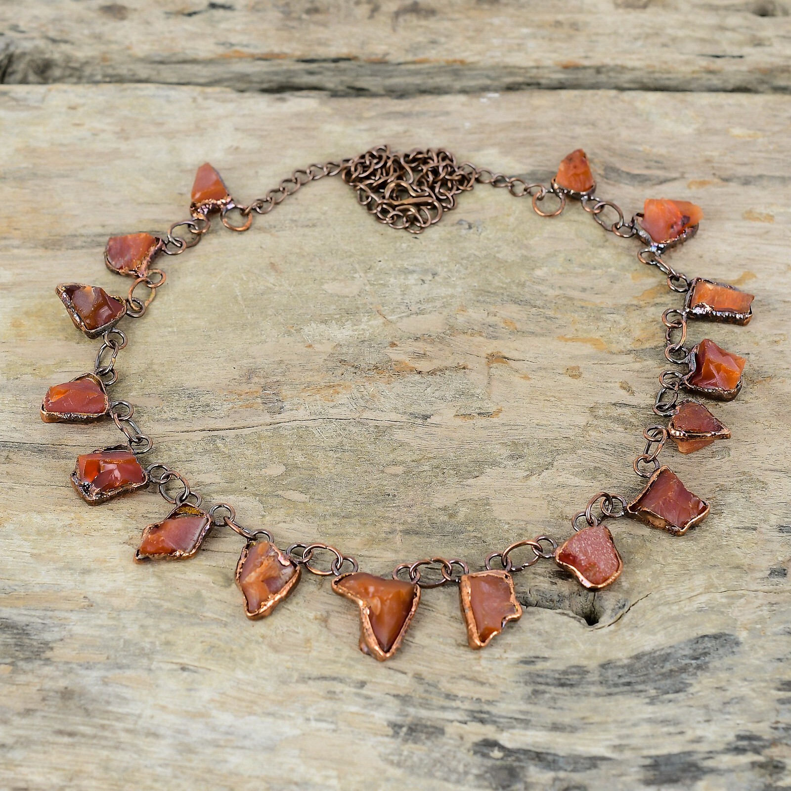 Carnelian Rough Copper Friend Gift Electroformed Chain Adjustable Necklace 18.0″