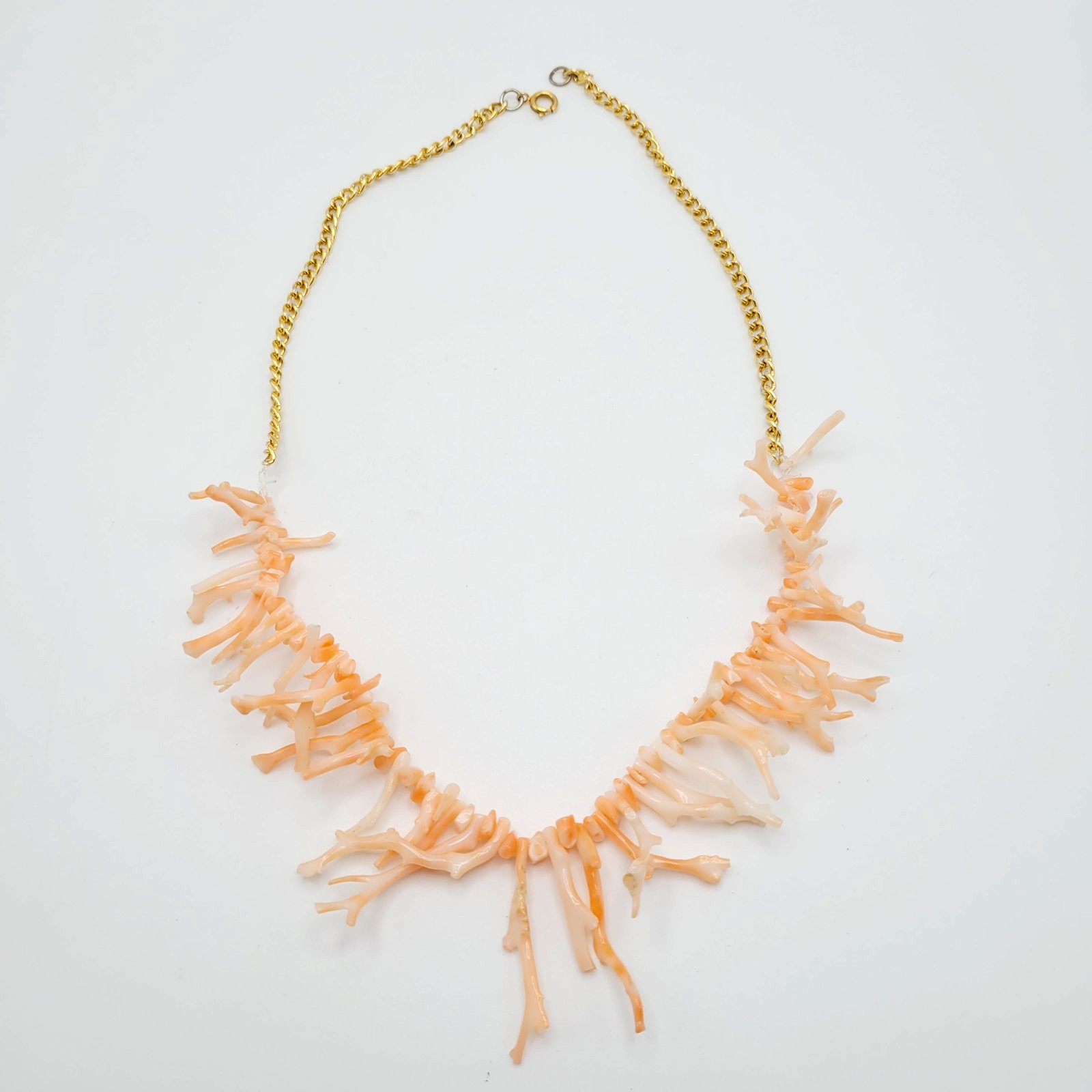 Natural Pink Peach Branch Coral Mixed Metal Tone Alloy Clasp Vintage Necklace