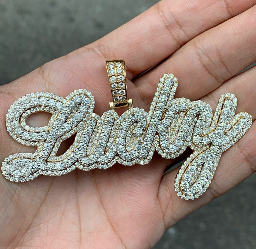 2.78 ct RD Simulated Diamond mens Custom Name Letter Pendant 925 Silver