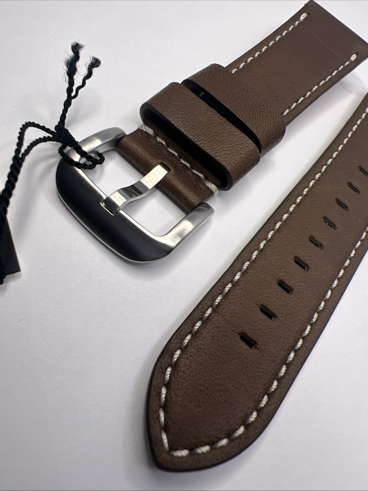 Shinola 24mm Dark Nut Brown Leather Watch Strap Band 22mm Brushed Steel Tang