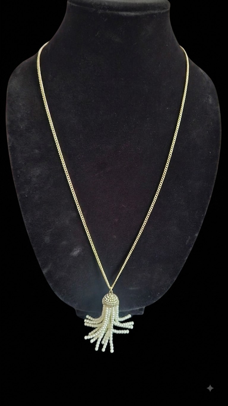 J.Crew Rope Chain Faux Pearl tassel Necklace