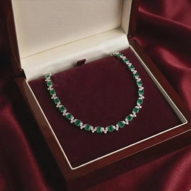 Lab-created 55ctw Emerald Diamond Tennis Necklace 14K White Gold plated