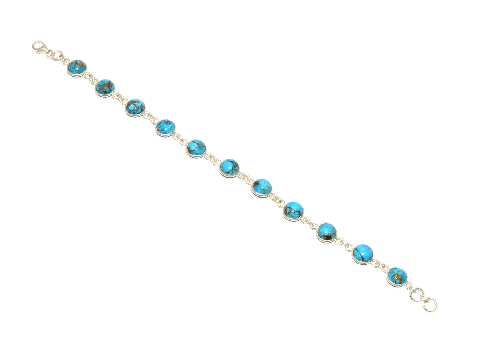 925 SOLID STERLING SILVER BLUE TURQUOISE HANDMADE BRACELET-7.6 INCH