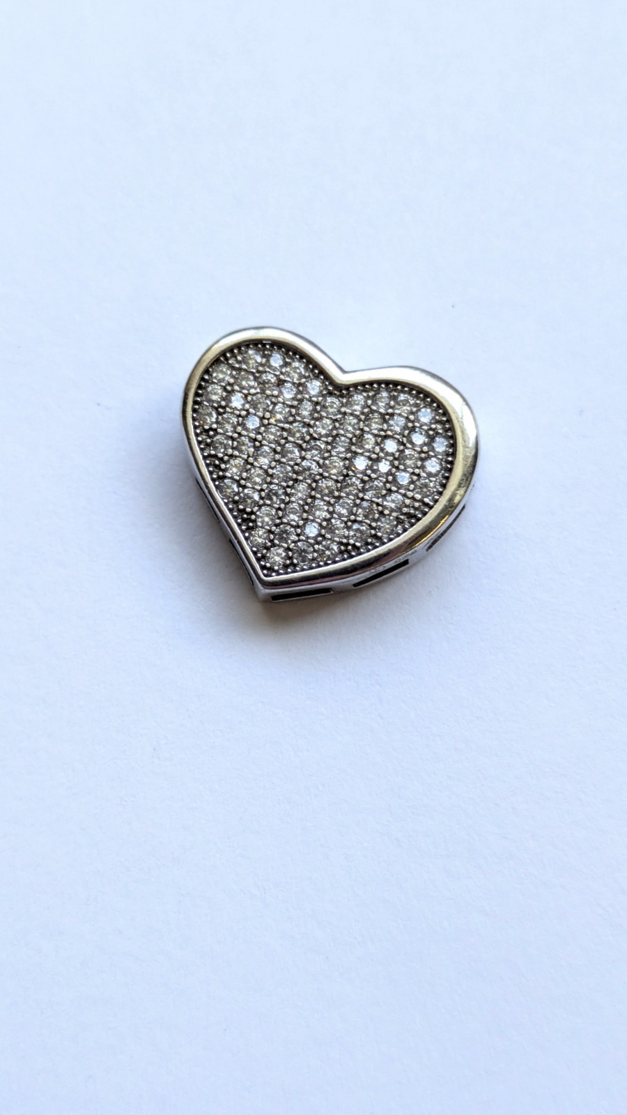 925 Sterling Silver Pave Cz Heart Slide Pendant