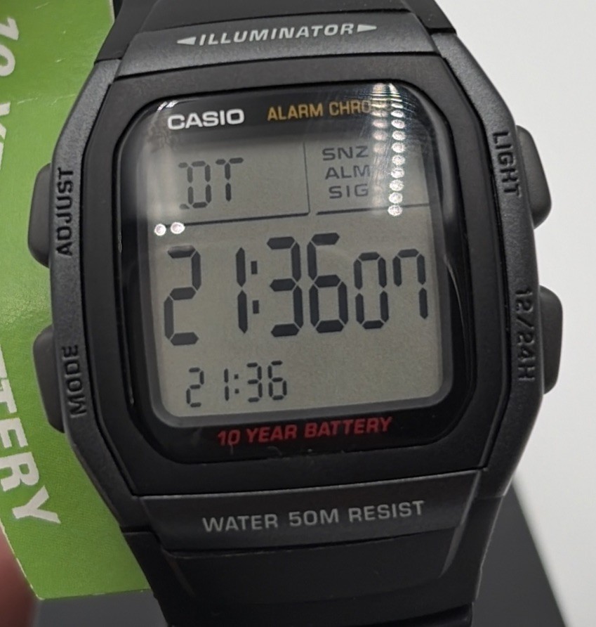 Casio Digital Watch Illuminator LED Light Afterglow 50m W96H-1BVWT Black