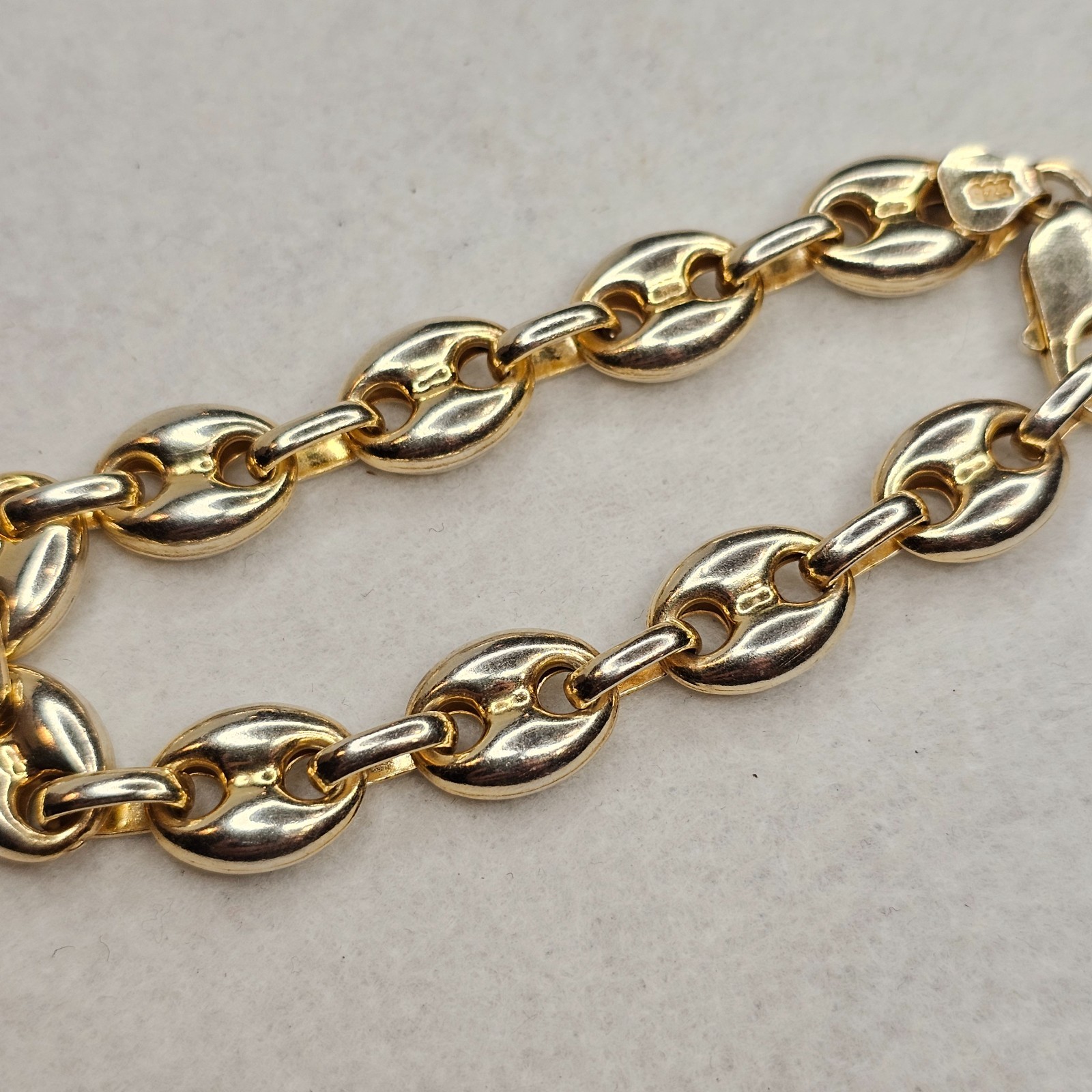 Vintage 925 Sterling Silver Gold Vermeil Puffy Gucci Link Bracelet 11mm 7.25″