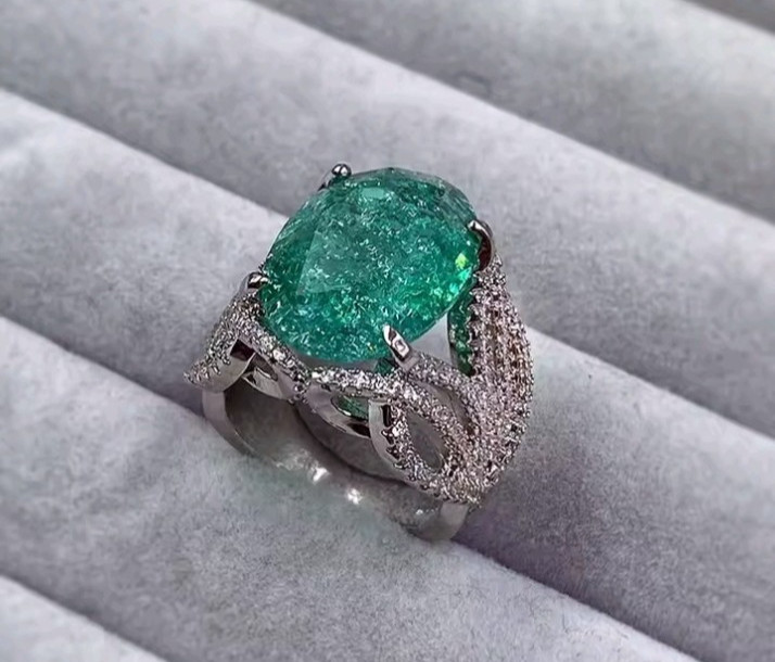 Blue Green Rectangle Moissanite Style Ring Adjustable Statement Party Gift