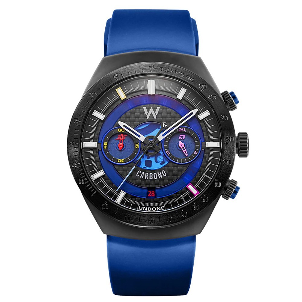 Undone Carbon Hybrid Mechanical Quartz Steel Chronograph Blue Black Men’s Watch